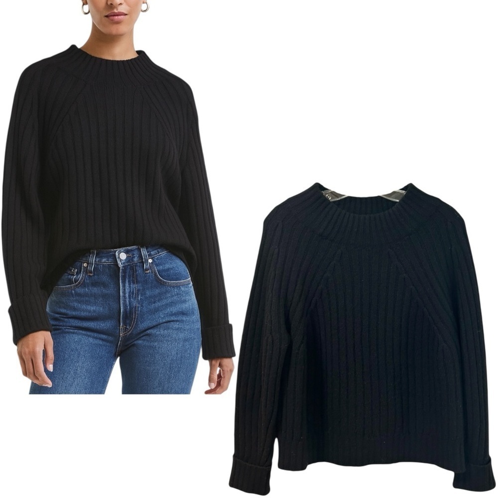 The Reset R-Label - Womenâs Mock Neck Wool Cashmere Blend Sweater, Black Medium